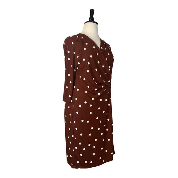 Talbots Wrap Dress V-neck 3/4 sleeves Brown White Polka Dot Women’s Plus Size 1X - Picture 3 of 15